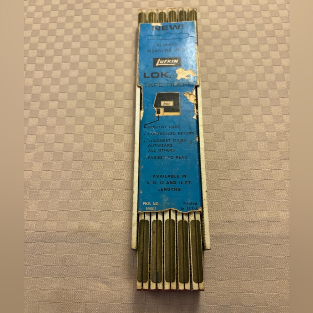 Vintage Lufkin LOCmatic Tape Ruler Wooden Pkg No 89804